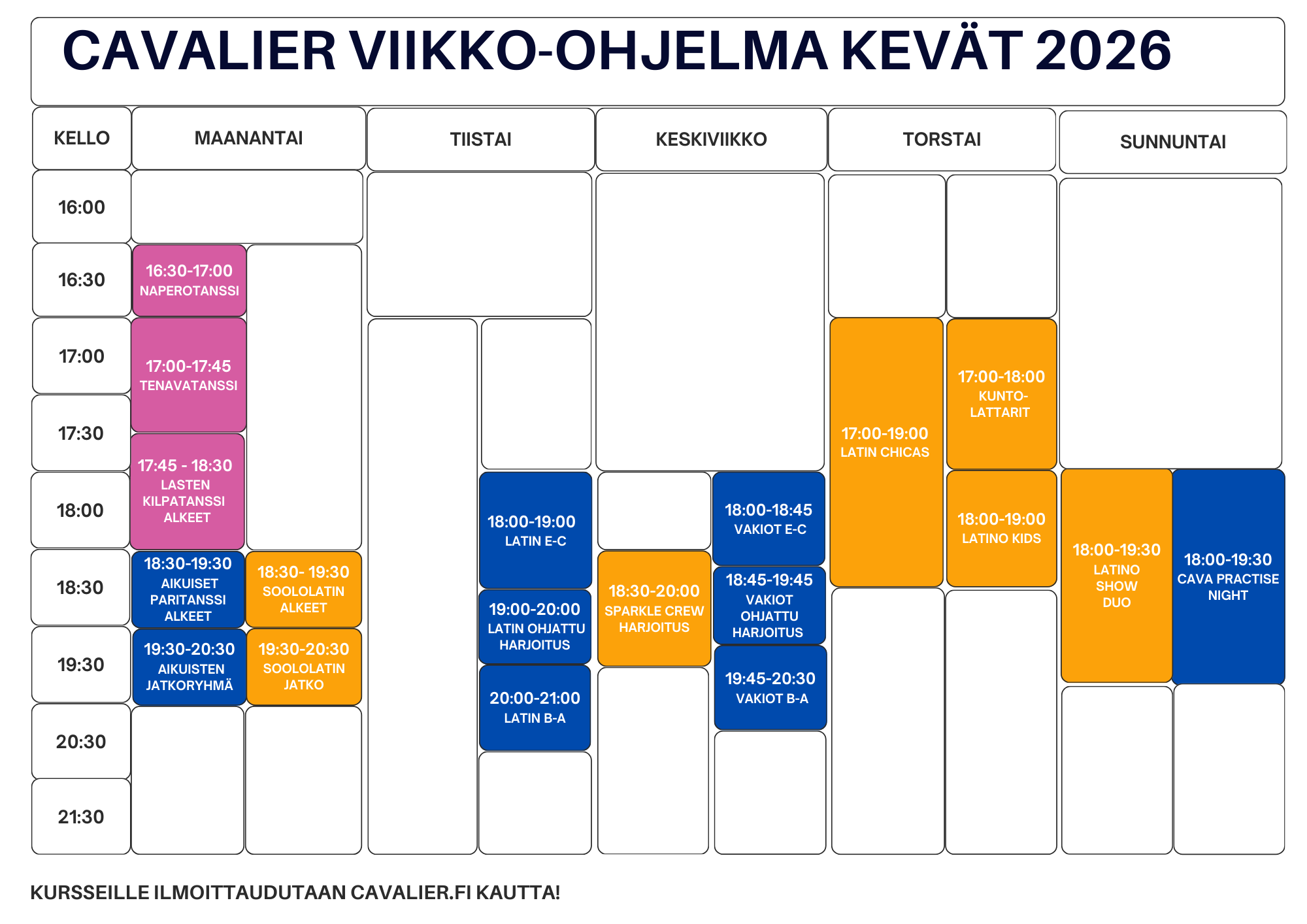 Cavalier lukujärjestys kevät 2026